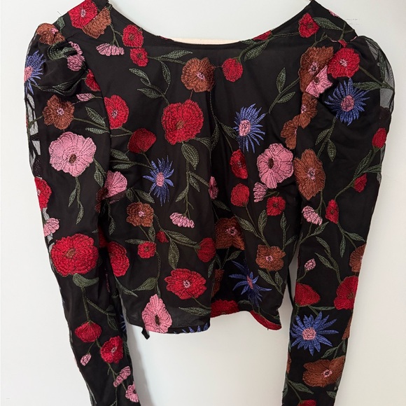 saltwater LUXE Floral Embroidered Black Top - Picture 3 of 6